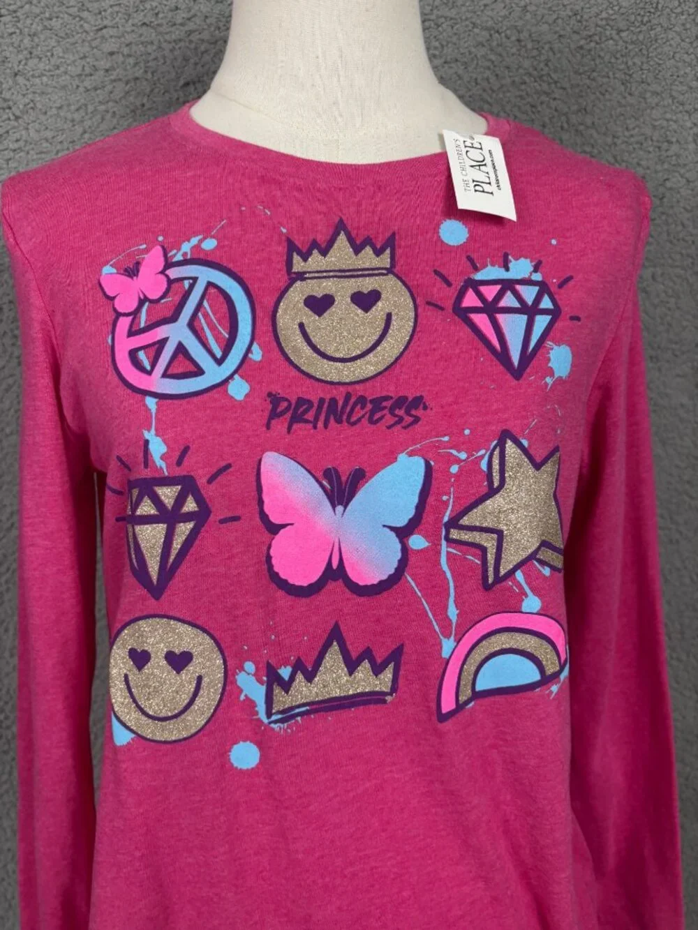 The Children's Place Girls' Single Long Sleeve Graphic T-Shirt Pink  Large NWT's